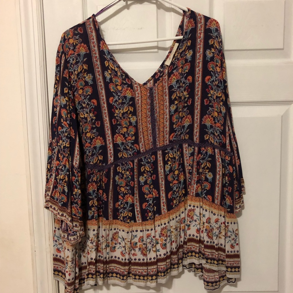 Floral bell sleeve top